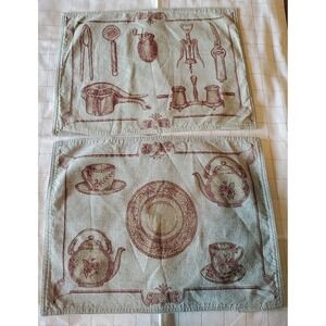 2 LE TELERIE TOSCANE MADE IN ITALY COTTON Kitchen PRINT PLACEMATS Beige